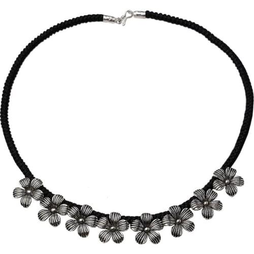 BOCAI S925 pure silver necklace small flower woven necklace for women 2020 new fashion handmade wax rope collar necklace