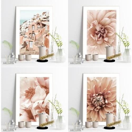 Famous Scenery Santorini Aegean Sea Poster Flowers Photography Print Wall Picture Scandinavian Minimalist Living Room Home Decor