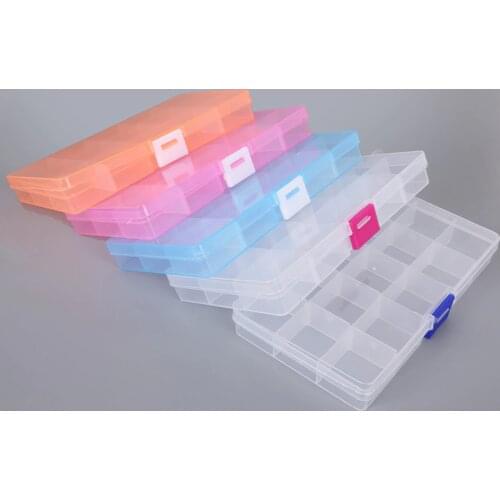 15 Grids Transparent Sewing Accessories Storage Box Beads/Button/Rhinestone Storage Organizer Box with Removable Dividers