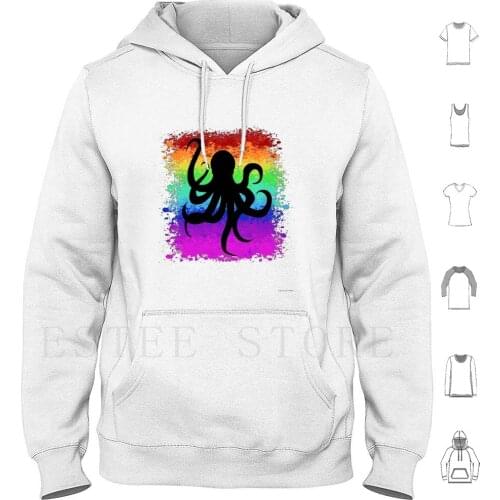 Rainbow Octopus ( Black ) Hoodies Long Sleeve Octopus Rainbow Octopus Squid Rainbow Pride Tentacle