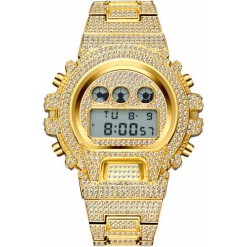 Luxury Men Gold Color Watch Brand Full Steel Rhinestone Quartz Wrist Watch Fashion Watch For Men