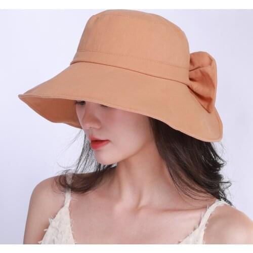 2021 summer sun hat for uv protection ladies solid color fisherman hats for women bow cute cotton outdoor foldable basin hat