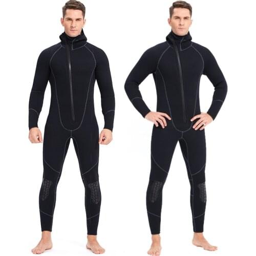 Siamese Front Zipper Hooded Cold Protection Suit Surfing Suit Warm 5mm Wetsuit for Men and Women