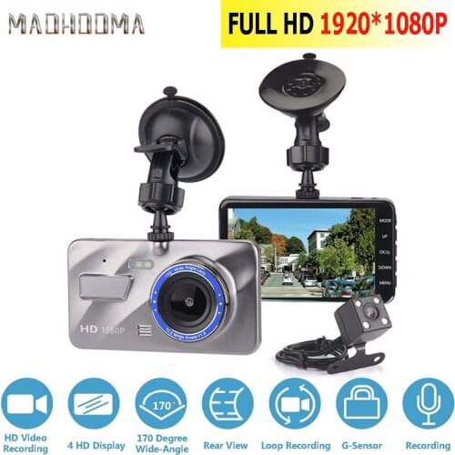 Dash Cam New Dual Lens Car DVR Camera Full HD 1080P 4" IPS Front+Rear Blue Mirror Night Vision Video Recorder Parking Monitor