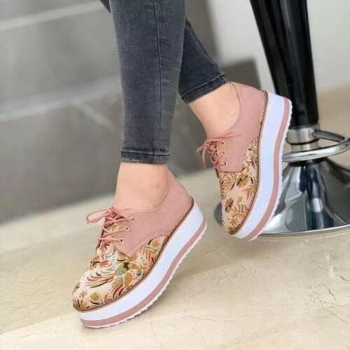 2021 Womens Sneakers Round-toe Color-blocking Lace-up Platform Lightweight Lazy Flat-bottom Large Size Womens Shoes Women Shoe