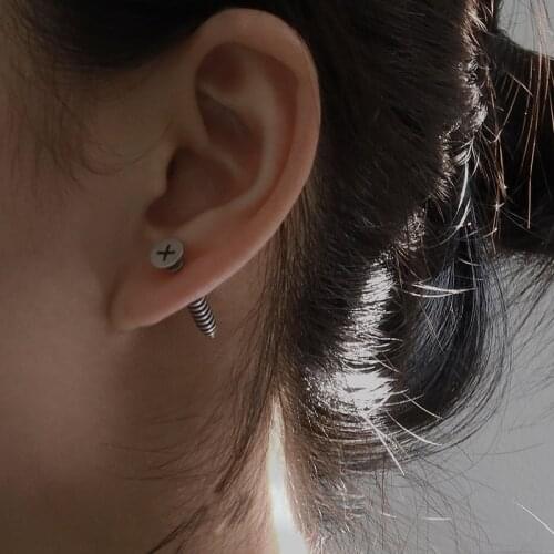 Silvology 925 Sterling Silver Dark Tide Handmade Screw Stud Earrings for Women Vintage Punk Rock Spiral Earring Designer Jewelry