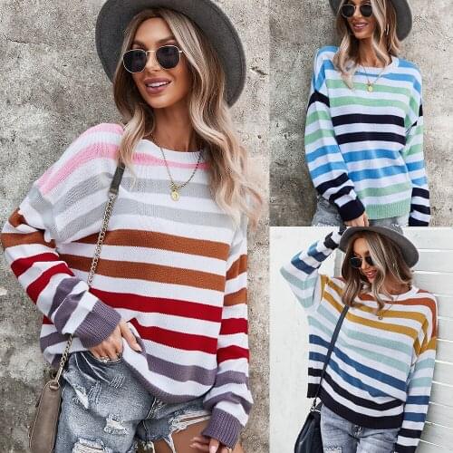 New Woman Stripe Sweater Autumn Winter Loose Long Sleeve Pullover Tops Fashion Ladies Knitted Patchwork Sweaters For Women