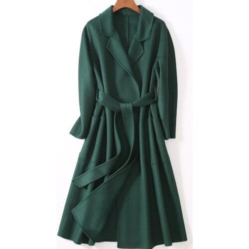 Winter Elegant 100% Wool Coat Women Korean Fashion Black Long Coats Basic Minimalist Woolen Overcoat Warmness Oversize Outwear