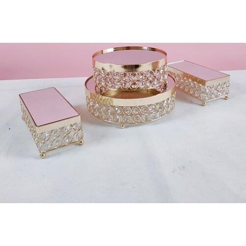 1pcs round cake tray gold color crystal plate