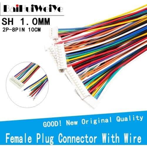 10PCS JST SH 1.0 MM Single Female Plug Connector With Wire Cables 100mm 2P 3P 4P 5P 6P 7P 8PIN 1.0MM SH 2.0 26AWG 10CM