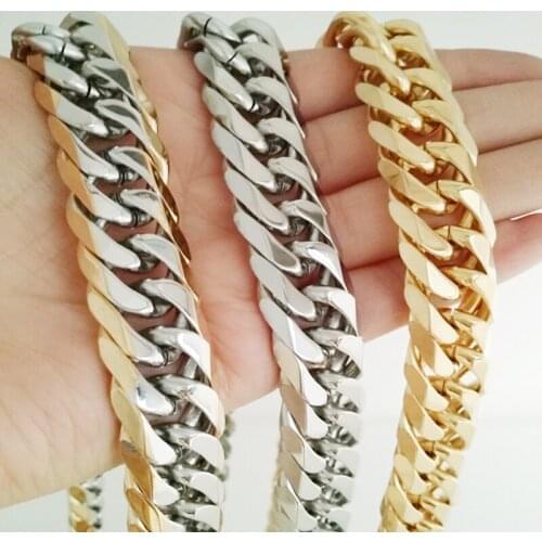 13/16mm Wide Cool Stainless Steel Silver Color/Gold Color Cut Cuban Curb Chain Mens Necklace Or Bracelet Unisexs Jewelry 7"-40"