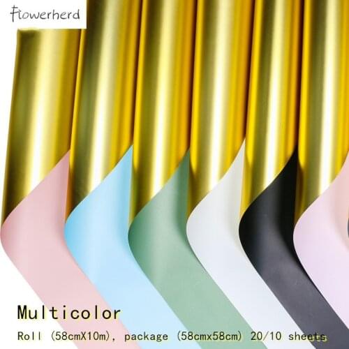 20pcs/lot DIY Craft Paper Flower Shop Bouquet Paper Flower Wrapping Paper Waterproof Double-sided Two-color Gilt Ouya Paper