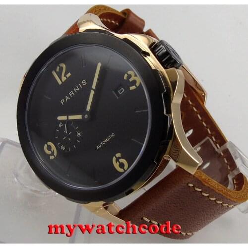 44mm Parnis black dialcase rose golden case Sapphire glass Automatic Mens Watch
