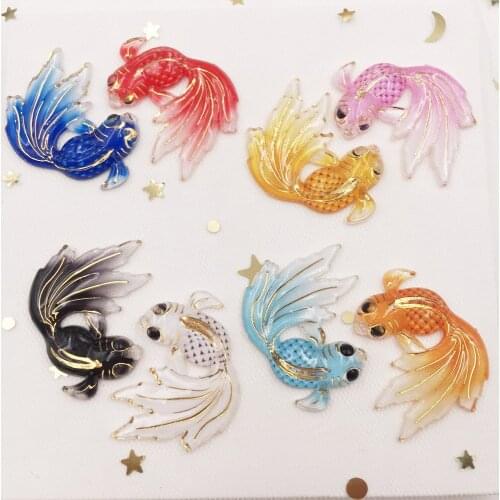 New 8PCS Resin Bling Colorful Goldfish Gems Flatback Rhinestone Scrapbook Wedding 1 Hole Applique DIY Accessories OG59