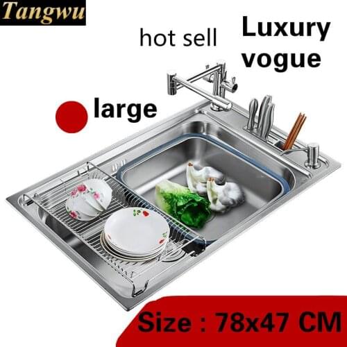 Free shipping Apartment vogue kitchen single trough sink multifunction do the dishes 304 stainless steel big hot sell 78x47 CM