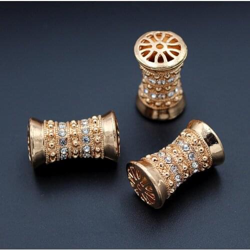 Spacer Beads Hollow Long Beading Connector Rhinestone Crystal Pave Metal Charms DIY for African Earrings Necklace Jewelry Making