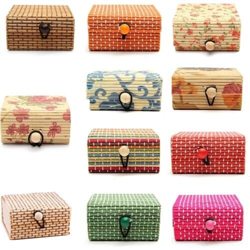 1PC Cute Bamboo Wooden Ring Necklace Earrings Case Makeup Case Holder 11 Colors Cute Jewelry Box Storage Organizer