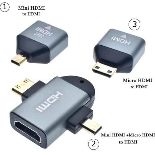 HDMI-compatible Female to Micro & Mini HDMI-compatible/TYPE D Male Plug 2 in 1 HD Adapter Gold-plated Connector