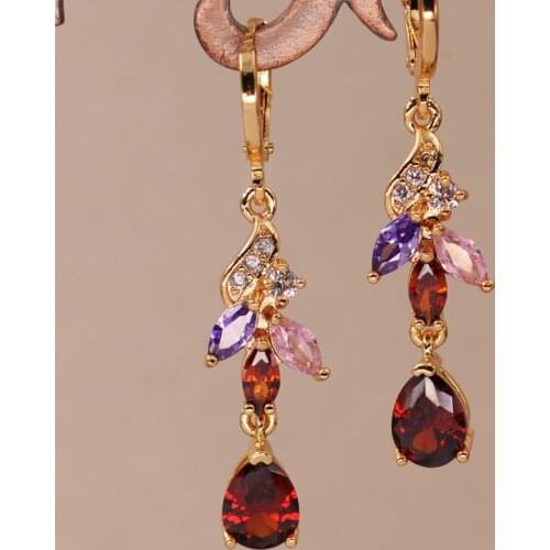 Indian Jewelry Women Dangle Earrings Water Drop Bohemian Earrings Color Mix Zircon Long Gold Earrings OBS4663