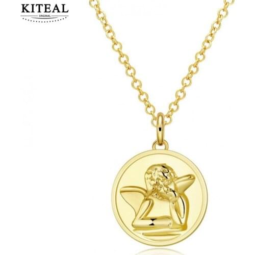 KITEAL NEW!! Gold color Girlfriend pendant round coin Golden religious pattern collane jewelry accessories