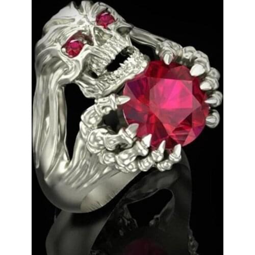 Classic Hollow Skull Skeleton Rings for Men Women Gothic Punk Pink Big Crystal Ring Jewelry for Male Party Jewelry Best Gift