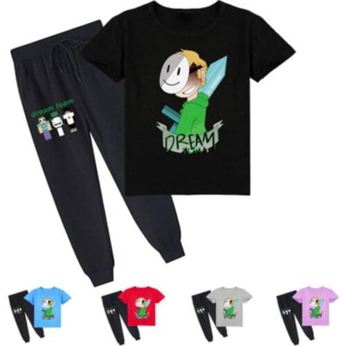 DreamWasTaken Two Piece Set Kids Short Sleeve T-shirt + Elastic Waist Long Pants Boys Harajuku Tracksuit Girls Casual Clothes