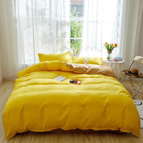 Bed Sheet Set Queen King Size Yellow Bedclothes For Double Bed Solid Color Plain Dyed Simple Style Duvet Cover Set juego de cama