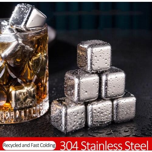 Ice Cubes Set Stainless Steel Clamp Reusable Chilling Stones for Whiskey Wine Bar Party Tool
