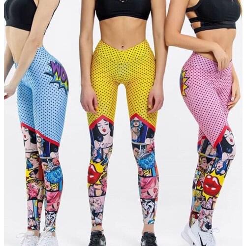 New Women Funny Cartoon Leggings High Waist Printing Long Pants Female Workout Patchwork Jeggings Sports Fitness Legging