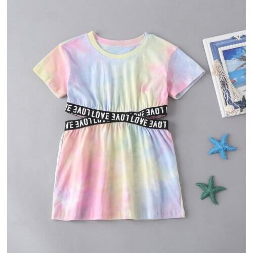 Girls' summer dresses, childrens wear, tie-dye pattern casual skirts, waistless design, fashionable childrens summer clothes