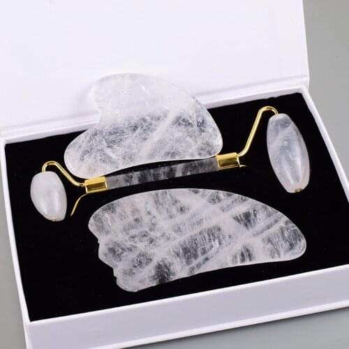 Natural White Quartz Jade Roller Gua Sha Set Facial Massager for Face Crystal Gouache Scraper Skincare Beauty Guasha Massage