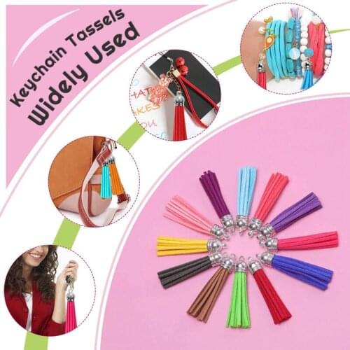 MLGB Tassels for Jewelry Making 50Pcs PU Leather Tassel Keychain Charms Bulk with 50Pcs Jump Rings for Jewelry Making