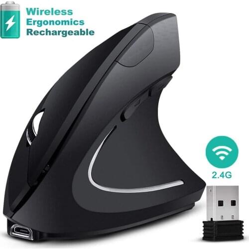 Rechargeable Ergonomic Mouse 2.4G Wireless Vertical Optical Mouse with 1000/1600/2400 DPI for PC Desktop Laptop Notebook