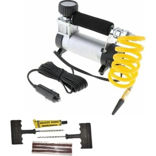 DC 12V 100PSI Metal Vehicle Auto Electric Pump Air Compressor Portable Super Flow Car Tire Tyre Inflator With Tire Repair Tool