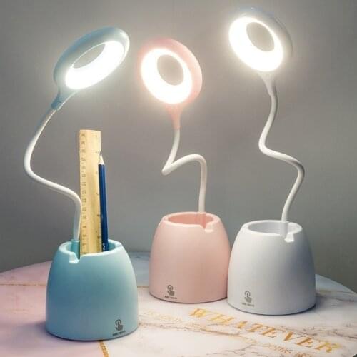 USB Charging Desk Lamp 360 Flexible Spin Simpl Dimmer Touch Control Eye Protection Reading Night Light with Pen Holder for Kids