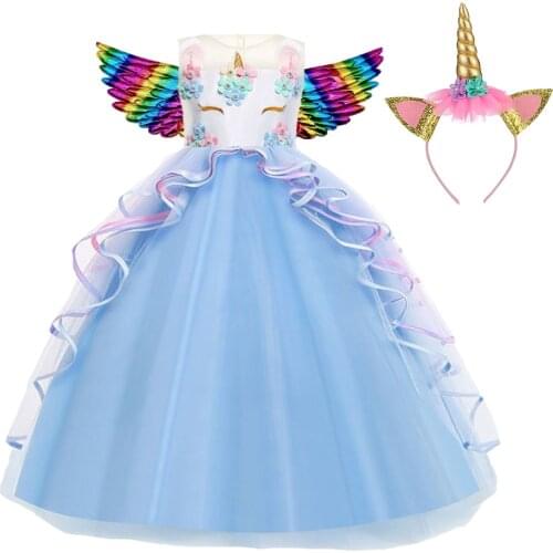 Girls Clothes 2021 New Summer Princess Dresses Flying Sleeve Kids Dress Unicorn Party Girls Dresses Children Clothing 3-11Y