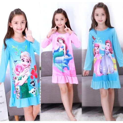Autumn Big girls elsa princess Nightgown Pajamas kids long sleeved nightdress cute cartoon child female baby sleeping dress