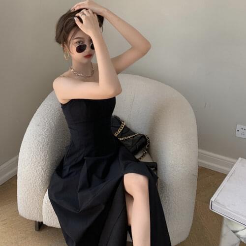 Korobov Women Dress 2021 New Fashion Summer Elegant Dresses Korean Vintage Black Spaghetti Strap Vestidos Femme