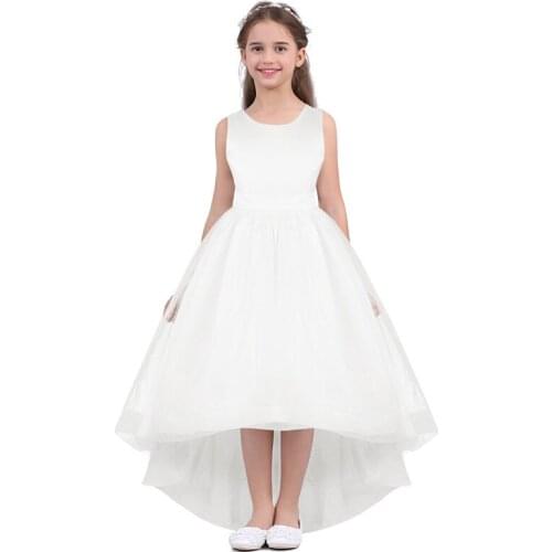 Flower Girl Dresses Sleeveless Bowknot High-low Hem High Waist Princess Pageant Wedding Vestidos Birthday Party Dress For Girls
