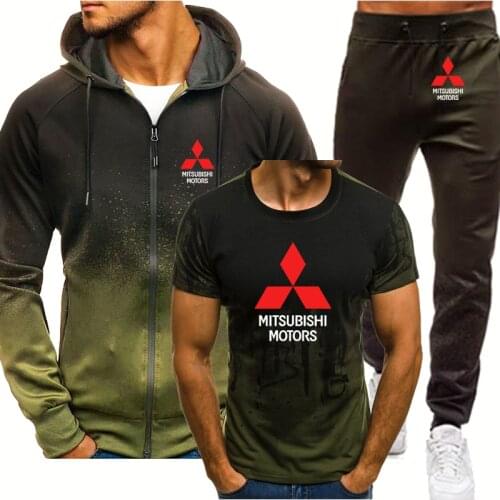 Casual Trend Mens suits Mitsubishi Car Logo Printing Spring Autumn Gradient cotton Mens sweatshirt+sweatpants 3-piece set
