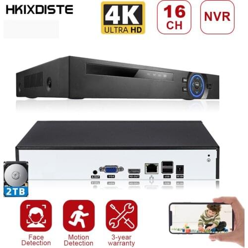 Remote Control 8MP Audio XMeye H.265+ 16CH 16 Channel Face Detection Onvif 4K CCTV DVR NVR Surveillance Video Recorder 4TB