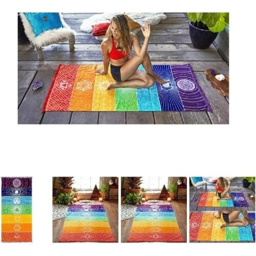 Rainbow Boho Beach Mat Mandala Blanket Striped Wall Hanging Tapestry Scarf Yoga Mat FreeHome & GardenTapestry Tapestry