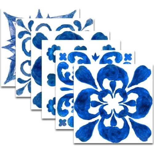 12pcs Blue and White Porcelain Self Adhesive PVC Ceramic Tile Sticker Waterproof Wall Stickers Kitchen Home Decoration