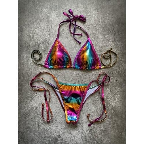 Sexy Swimwear Women Halter Bathers Bling Sequin Bikini Set Cut Out Push Up Padded Bathing Suit Thong Swimwear Glitter Biquini