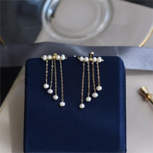 Lily Jewelry Real US 14k Gold Filled Freshwater Pearl Earring Boho Geniue Pearl Tassels Earring Jewelry