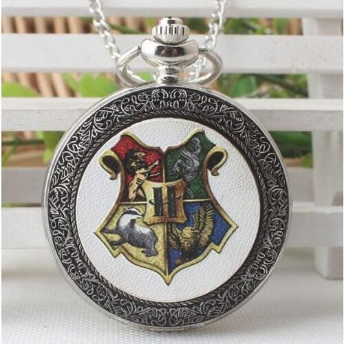 Hogwarts school of witchcraft and crest enamel silver antique quartz Necklace pocket watches gift PM658