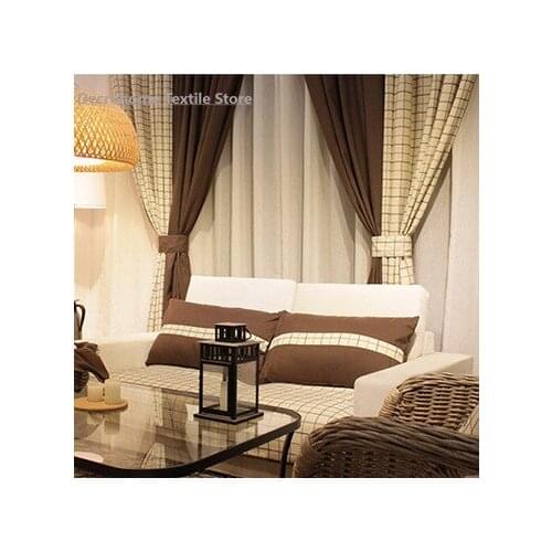 Modern Simple Modern Style Yarn-Dyed Plaid Embroidery Lining Cotton and Linen Curtain Fabric