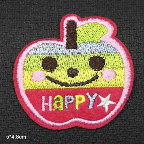 Lovely Happy Apple Cartoon Iron On Embroidered Clothes Patches For Clothing Stickers Garment Wholesale