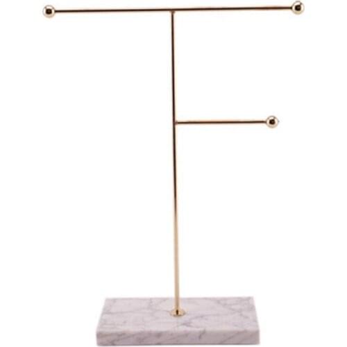 Nordic Metal Golden Storage Rack with Marble Base Chic Ins Modern Jewelry Ring Necklace Earring Display Rack Holder Desk Decor L