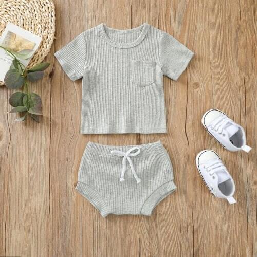 Ribbed Knitted Outfits Set Newborn Infant Baby Summer Solid T-shift Tops+Shorts Outfit Set baby boy clothes vestidos de verano